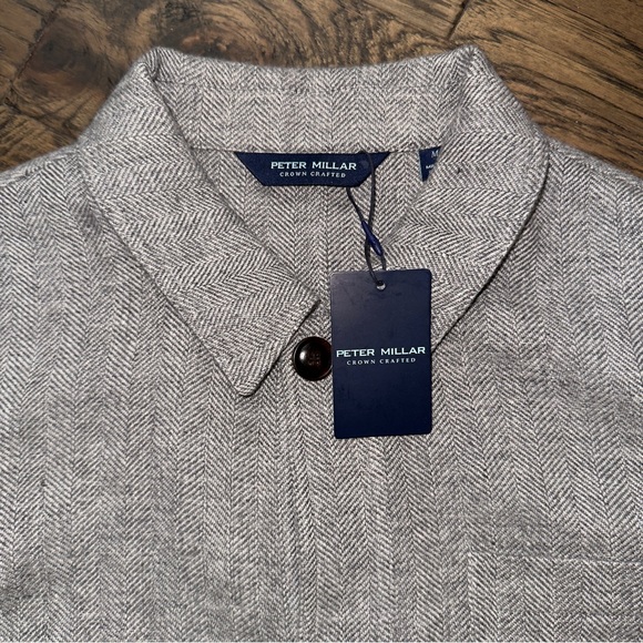 Peter Millar Artisan Crafted Cashmere Linen Chore Coat in Gale Grey Herringbone - Picture 7 of 13